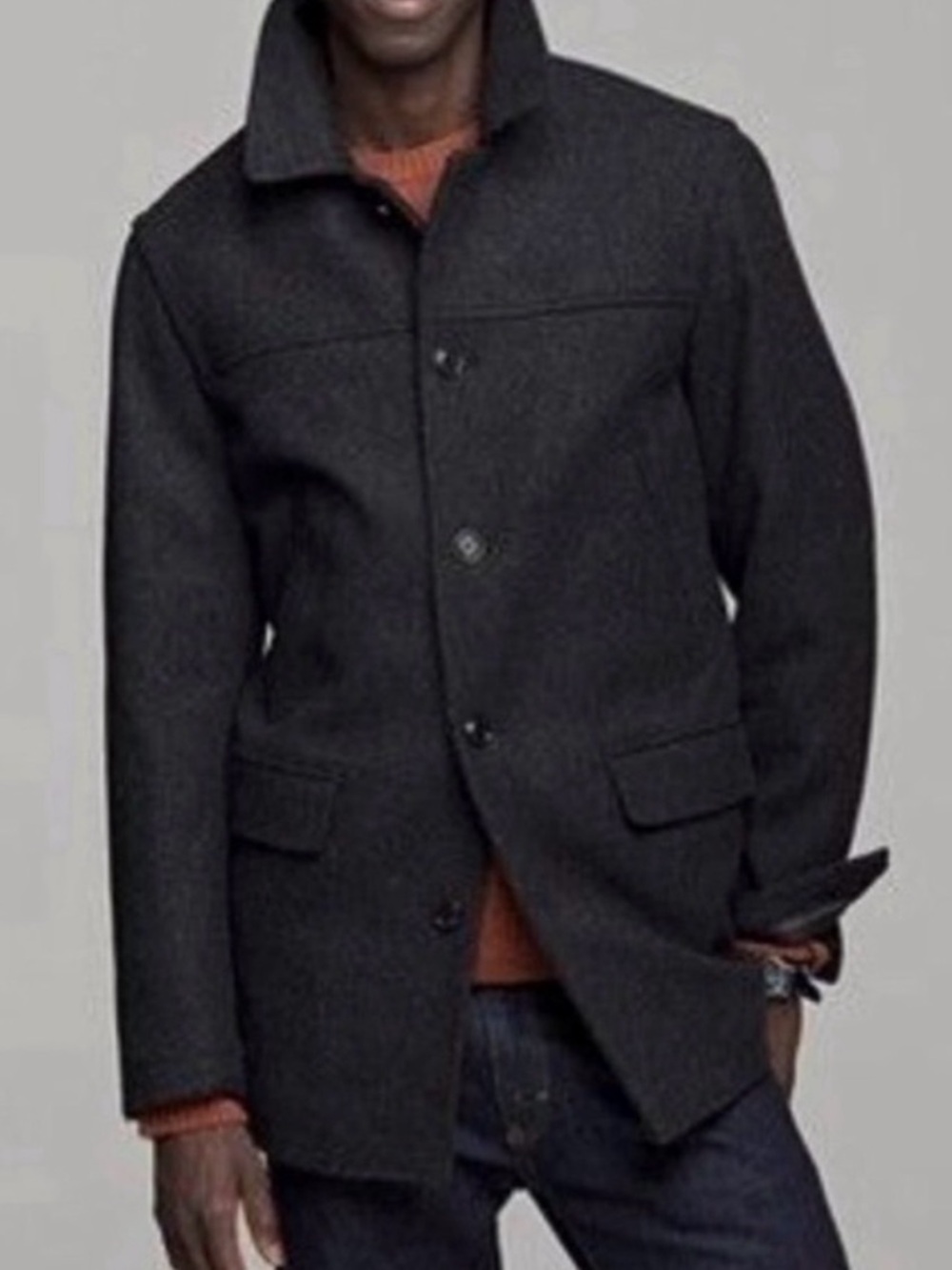 J.Crew University Jacket Mens L Black Wool Thinsulate Stadium Cloth Coat Classic